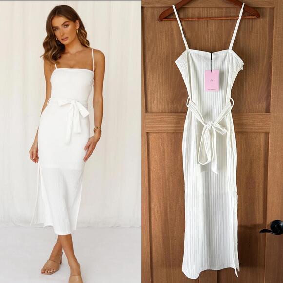 Hello Molly Dresses & Skirts - NWT Hello Molly Ways I Loved You Knit Midi Dress White Ribbed Women’s size 4